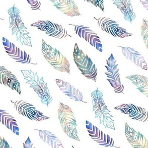 Colorful breezy feathers on white