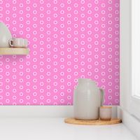 White Outlined Polka Dots on Pink Background // Tiny Scale - 600 DPI