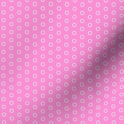 White Outlined Polka Dots on Pink Background // Tiny Scale - 600 DPI