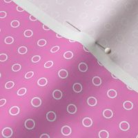 White Outlined Polka Dots on Pink Background // Tiny Scale - 600 DPI