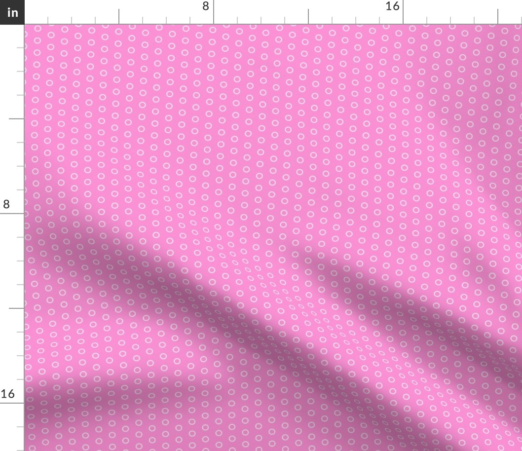 White Outlined Polka Dots on Pink Background // Tiny Scale - 600 DPI