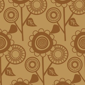 Mid Century Modern Circle Flowers // Chocolate and Coffee Brown //  Medium Scale - 686 DPI