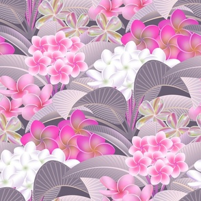 Tropical Hawaiian Plumeria Plants and Flowers // Mauve, Fuchsia, Pink, White // Large Scale - 372 DPI