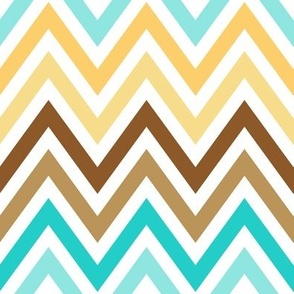 Colorful Chevron // Turquoise, Yellow, Brown and White // Medium Scale - 900 DPI