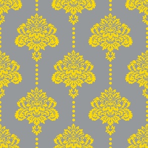 Damask yellow grey modern large Wallpaper