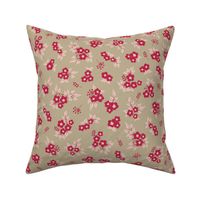 Retro ditsy flowers khaki magenta blush