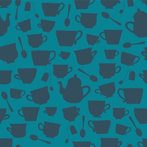 Teacup and Teapot Silhouettes- blue teal