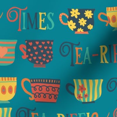 Tea-riffic Times. Retro inspired tea cups - teal