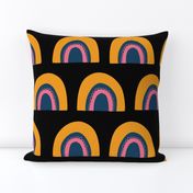 Scandinavian Abstract Doodle Rainbows Blue Orange Pink On Black