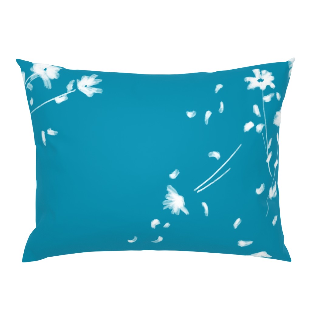 Large Breezy Hand-Painted Daisies | Blue #008FAF | White