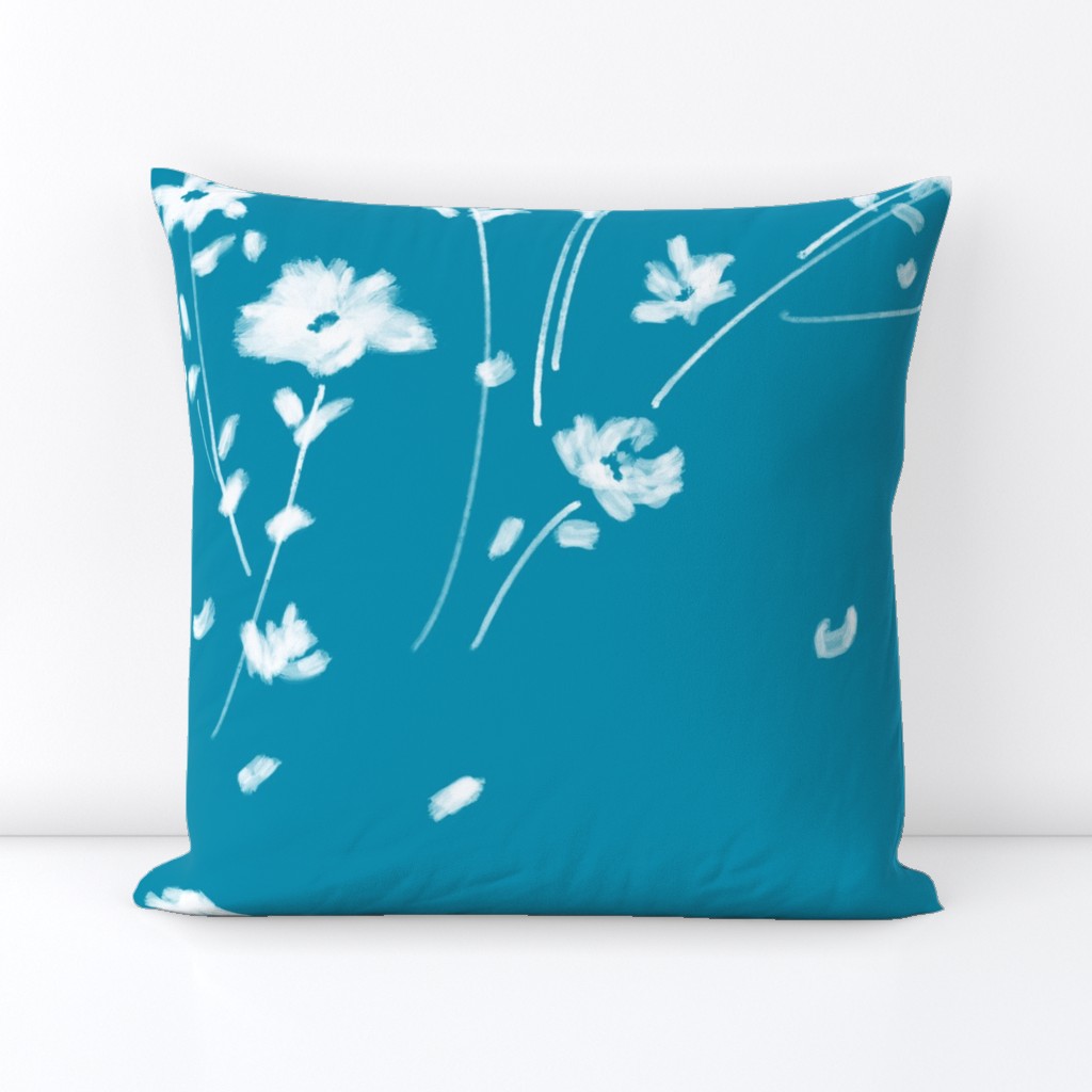 Large Breezy Hand-Painted Daisies | Blue #008FAF | White