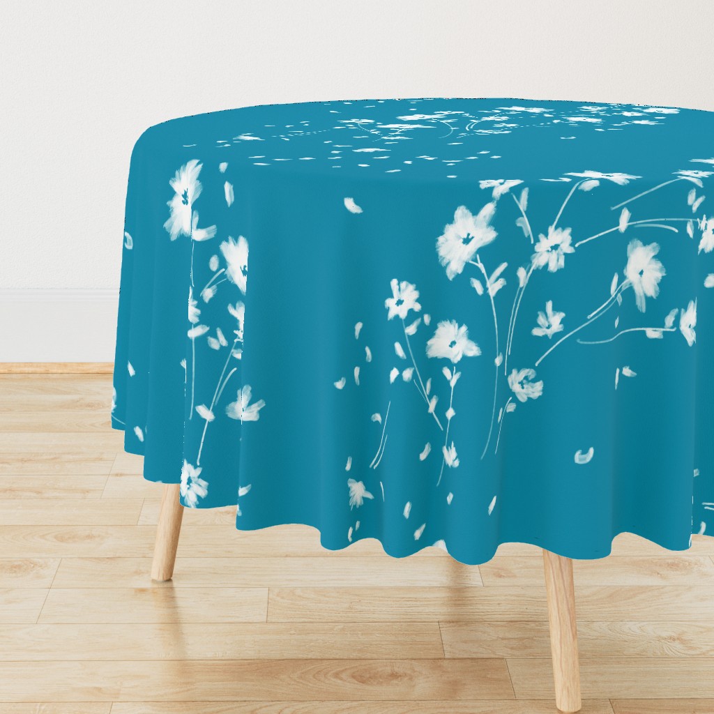 Large Breezy Hand-Painted Daisies | Blue #008FAF | White