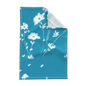 Large Breezy Hand-Painted Daisies | Blue #008FAF | White