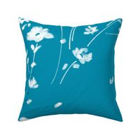 Large Breezy Hand-Painted Daisies | Blue #008FAF | White