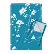 Large Breezy Hand-Painted Daisies | Blue #008FAF | White