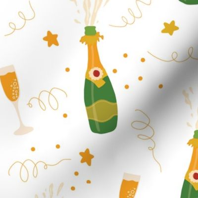 Let's celebrate! Champagne bottles and glasses white