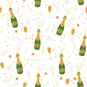 Let's celebrate! Champagne bottles and glasses white