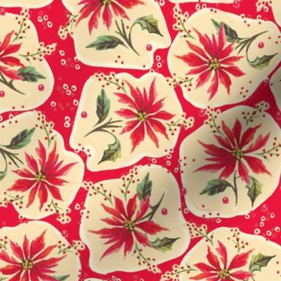 Poinsettia Floral Red Retro Christmas Stickers