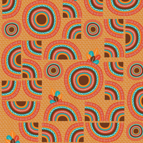 Boho African cropped Mandala orange brown teal