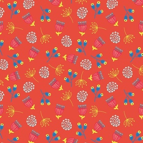 Fall Florals On Red Background