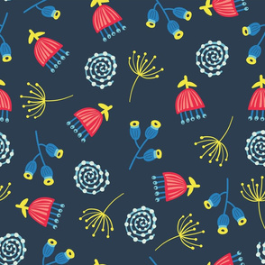 Blue Red Yellow Scattered Florals