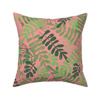 Green Foliage On Pink