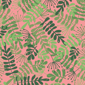 Green Foliage On Pink