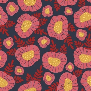 Pink Scandinavian Flowers on blue