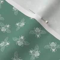 Ditsy Bees White on Enamel Green // small