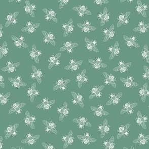 Ditsy Bees White on Enamel Green // small