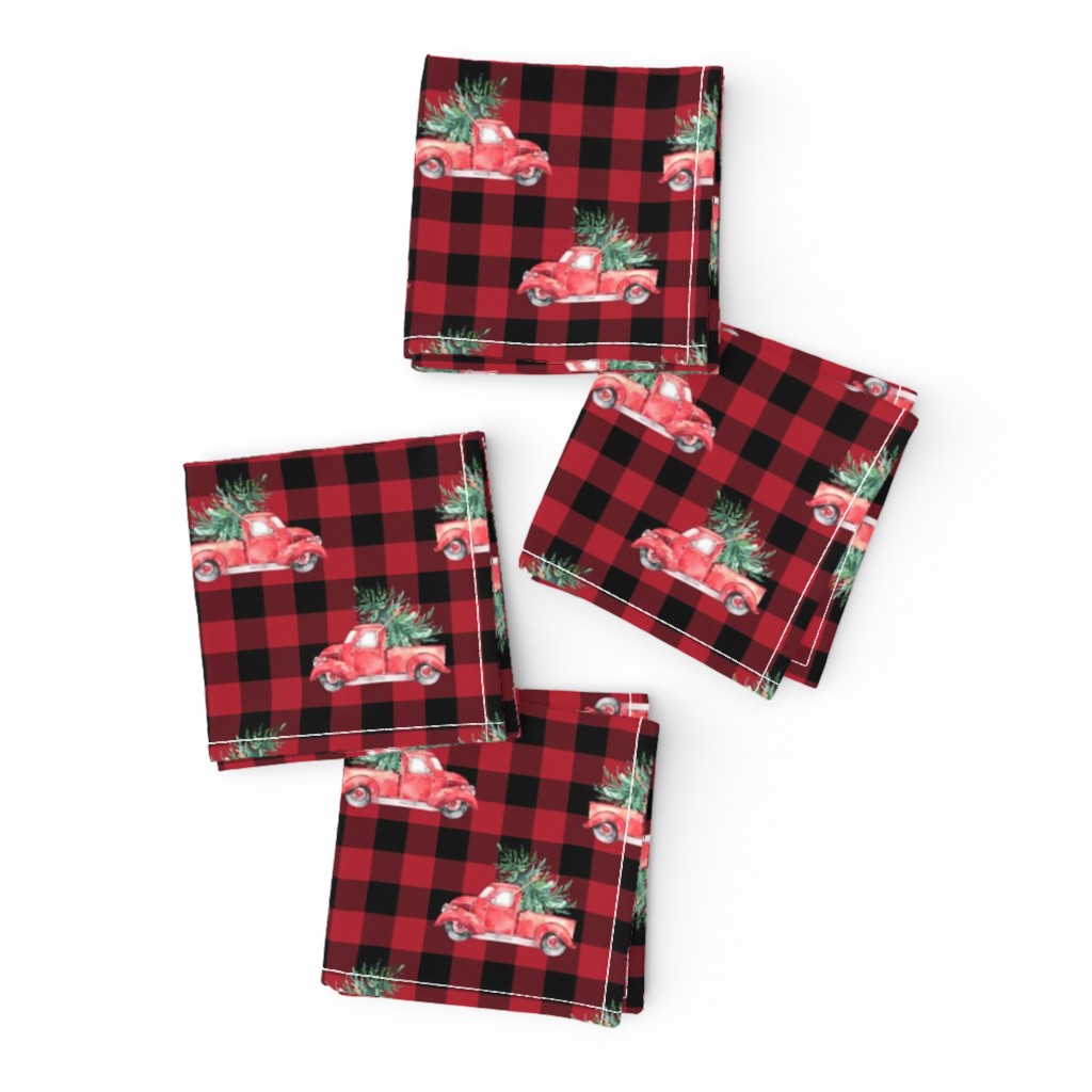 4" Christmas Vintage Trucks // Red Buffalo Check