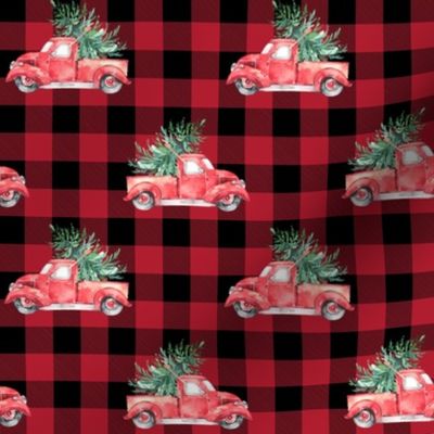 4" Christmas Vintage Trucks // Red Buffalo Check