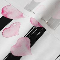 Large // Pink Watercolor Hearts on Black Stripes