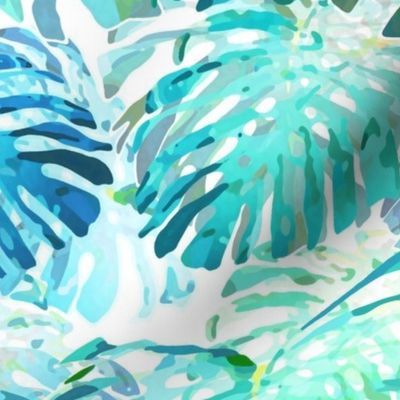 Monstera Jungle II Teal on White 24inL