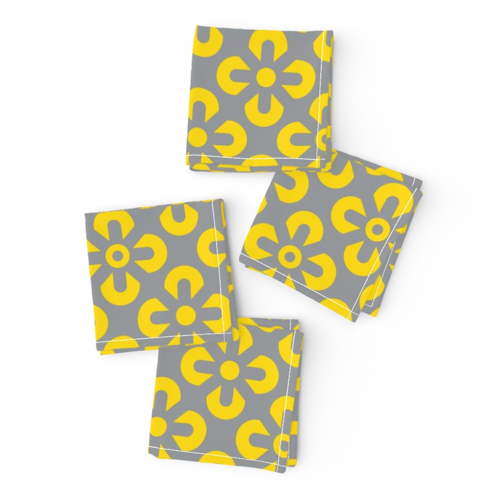 Yellow Grey flowers grid Wallpaper