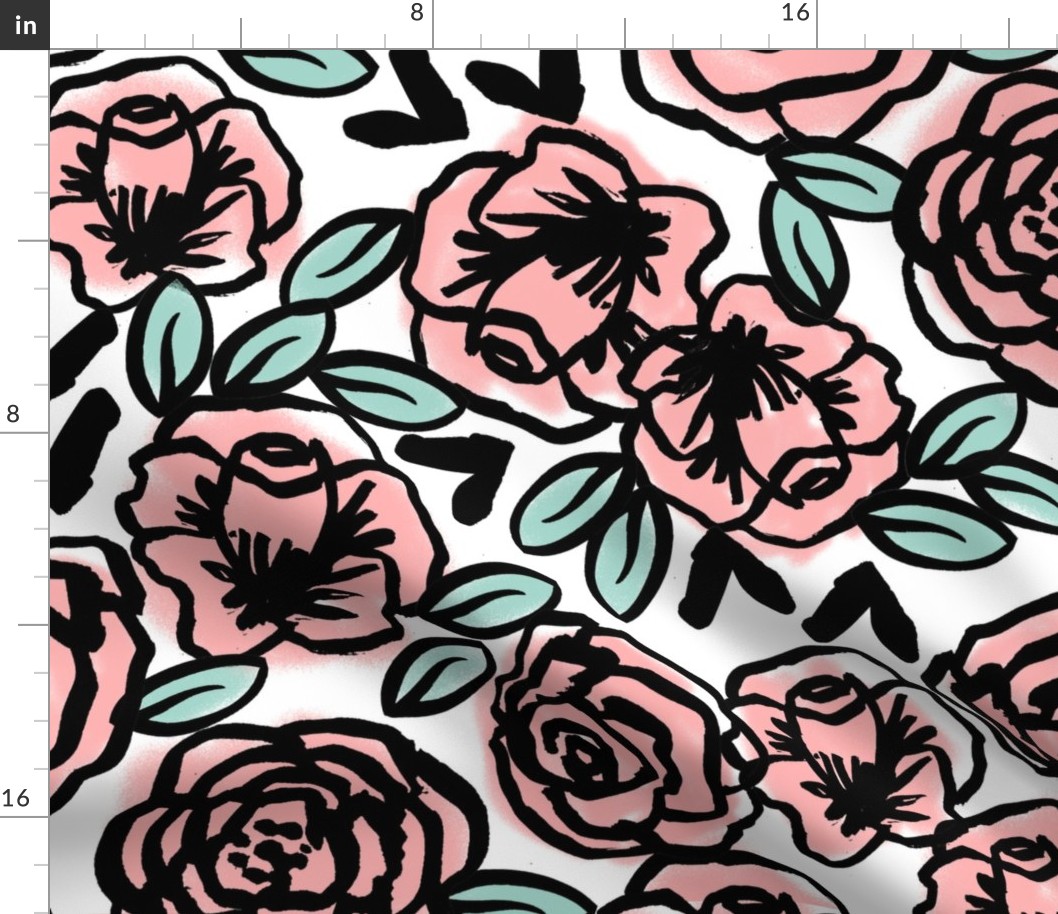 pink roses fabric - pastel pink design