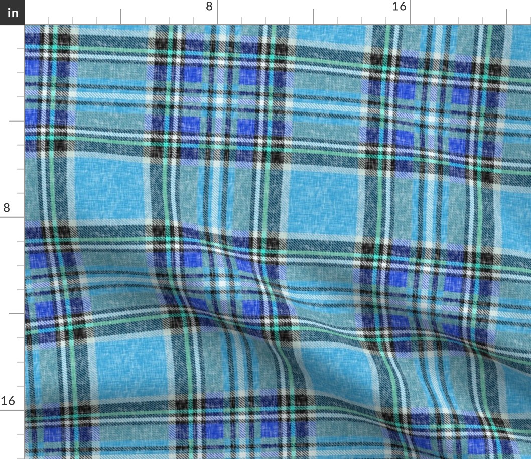 Blue + blue Stewart plaid linen-weave by Su_G_©SuSchaefer