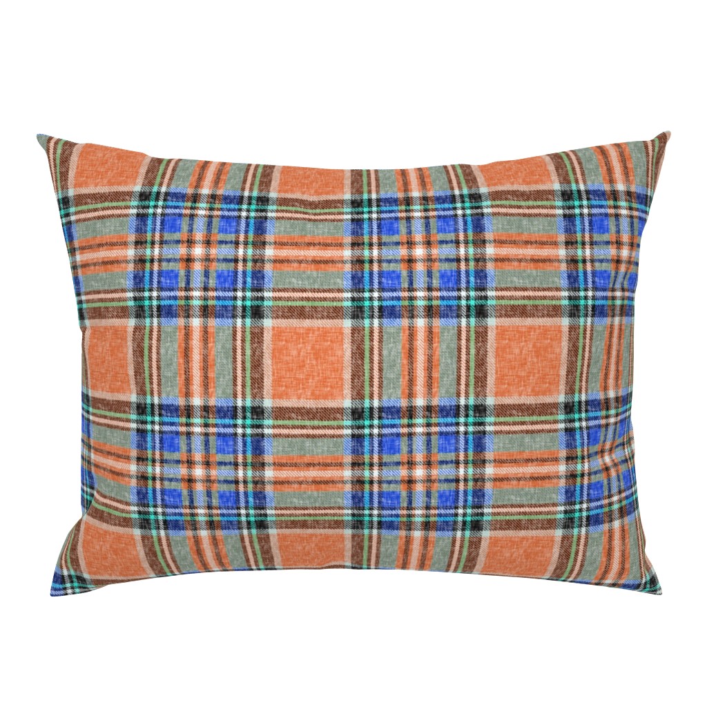 Autumn Ruby Orange + Blue Stewart Plaid linen-weave by Su_G_©SuSchaefer