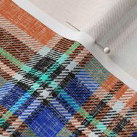 Autumn Ruby Orange + Blue Stewart Plaid linen-weave by Su_G_©SuSchaefer