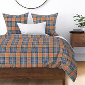 Autumn Ruby Orange + Blue Stewart Plaid linen-weave by Su_G_©SuSchaefer