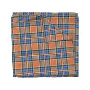 Autumn Ruby Orange + Blue Stewart Plaid linen-weave by Su_G_©SuSchaefer