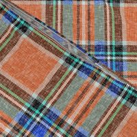 Autumn Ruby Orange + Blue Stewart Plaid linen-weave by Su_G_©SuSchaefer