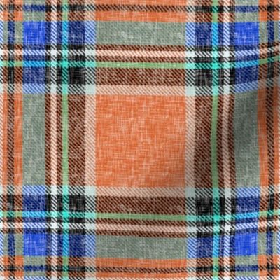 Autumn Ruby Orange + Blue Stewart Plaid linen-weave by Su_G_©SuSchaefer