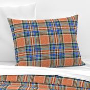 Autumn Ruby Orange + Blue Stewart Plaid linen-weave by Su_G_©SuSchaefer