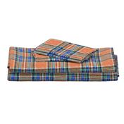 Autumn Ruby Orange + Blue Stewart Plaid linen-weave by Su_G_©SuSchaefer