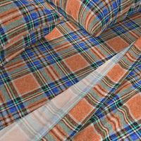 Autumn Ruby Orange + Blue Stewart Plaid linen-weave by Su_G_©SuSchaefer