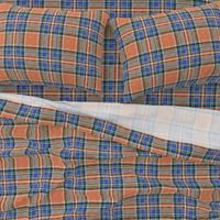 Autumn Ruby Orange + Blue Stewart Plaid linen-weave by Su_G_©SuSchaefer