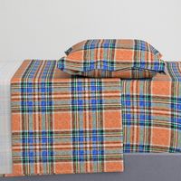 Autumn Ruby Orange + Blue Stewart Plaid linen-weave by Su_G_©SuSchaefer