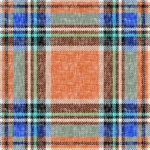 Autumn Ruby Orange + Blue Stewart Plaid linen-weave by Su_G_©SuSchaefer