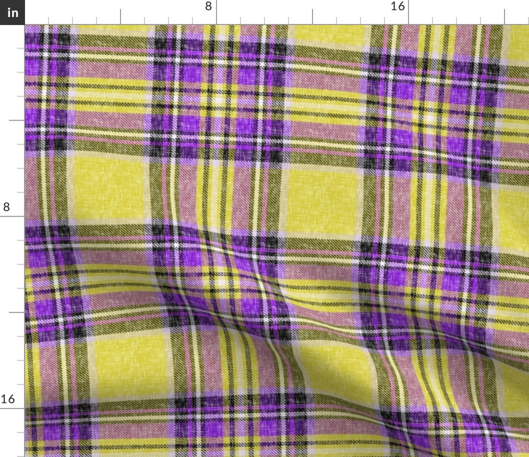 Gold + purple Stewart plaid linen-weave by Su_G_©SuSchaefer